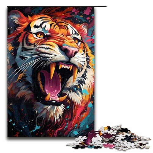 1000teiliges Puzzle für Erwachsene geheimnisvolles Gemälde Tiger Holzpuzzle Lernspiel für Erwachsene Herausforderungsspielzeug 1000 Teile (75 x 50 cm) von ouynngjing