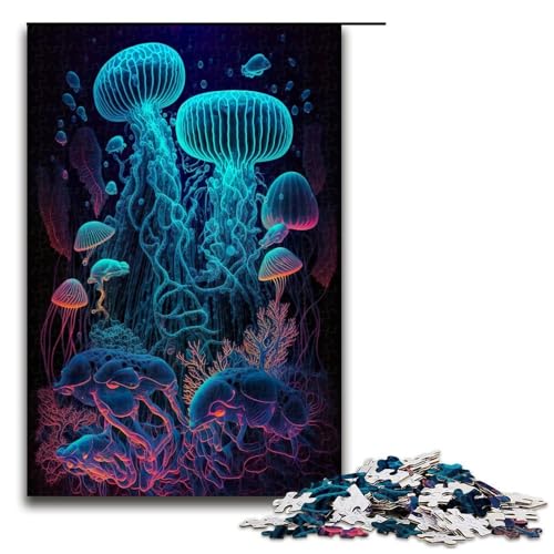 1000teiliges Puzzle für Erwachsene leuchtendes Meeresleben Holzpuzzle Lernspiel für Erwachsene Herausforderungsspielzeug 1000 Teile (75 x 50 cm) von ouynngjing