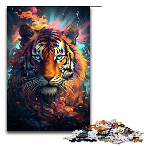 1000teiliges Puzzle für Erwachsene wütender bunter Tiger Holzpuzzle für Erwachsene Lernspiel Herausforderungsspielzeug 1000 Teile (75 x 50 cm) von ouynngjing