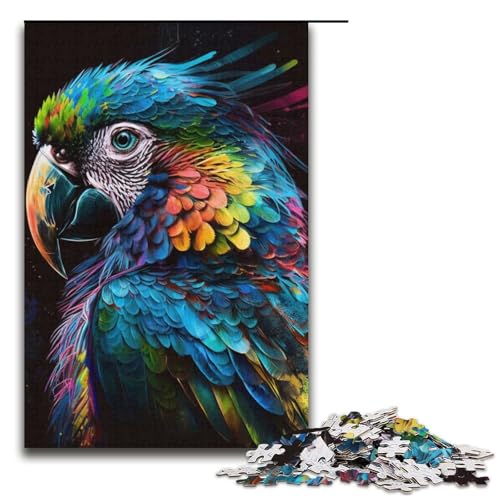 1000teiliges Puzzle mit Buntem Papagei Holzpuzzle Lernspiele Heimdekoration 1000 Teile (38 x 26 cm) von ouynngjing
