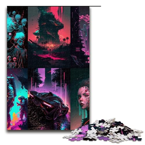 1000teiliges Puzzle mit Neonlandschaft Holzpuzzle Lernspiele Heimdekoration 1000 Teile (75 x 50 cm) von ouynngjing
