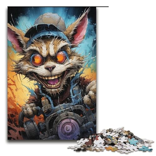 1000teiliges Puzzle mit psychedelischem TierWaschbär Holzpuzzle Lernspiele Heimdekoration 1000 Teile (38 x 26 cm) von ouynngjing