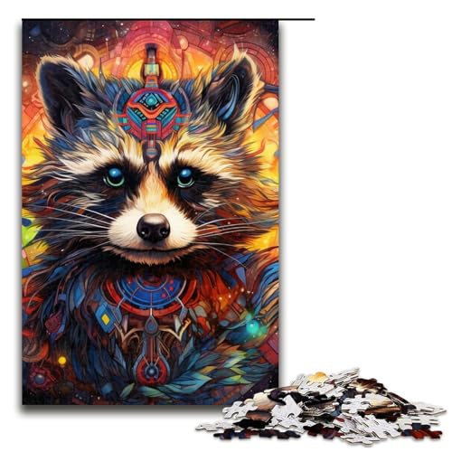 1000teiliges Puzzle mit psychedelischem TierWaschbär Holzpuzzle Lernspiele Heimdekoration 1000 Teile (75 x 50 cm) von ouynngjing