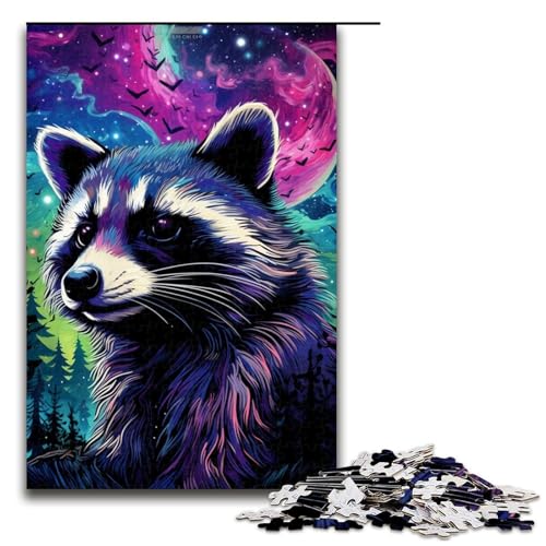 1000teiliges Puzzle mit psychedelischem TierWaschbären für Kinder Holzpuzzle HeimkunstDekor 1000 Teile (75 x 50 cm) von ouynngjing