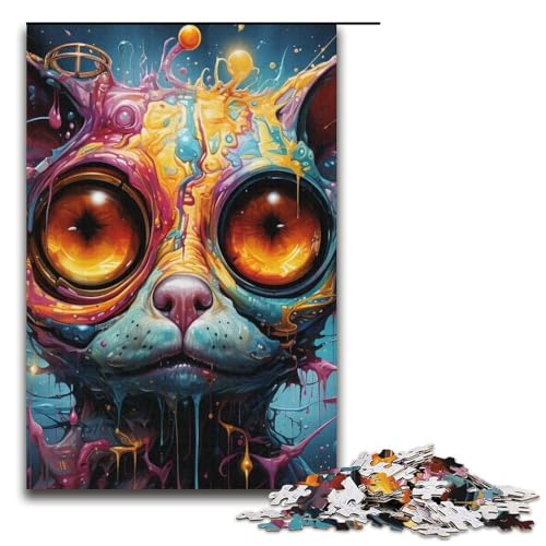 1000teiliges Puzzle mit psychedelischem Tierlemur Holzpuzzle Lernspiele Heimdekoration 1000 Teile (38 x 26 cm) von ouynngjing