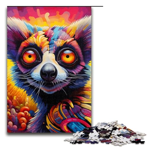 1000teiliges Puzzle mit psychedelischem Tierlemur Holzpuzzle Lernspiele Heimdekoration 1000 Teile (75 x 50 cm) von ouynngjing