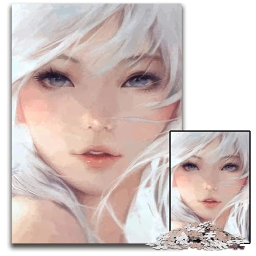 1000teiliges Puzzle mit weißem Haar Frauenporträt für die Inneneinrichtung ideales Weihnachts und Neujahrsgeschenk für Teenager 1000 Teile (75 x 50 cm) von ouynngjing