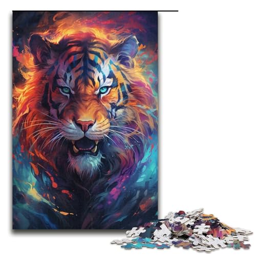 1000teiliges Puzzle psychedelisches TierTigerPuzzle für Erwachsene Holzpuzzle anspruchsvolles Spiel 1000 Teile (38 x 26 cm) von ouynngjing