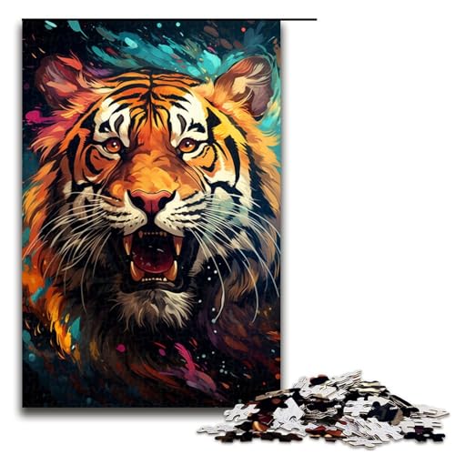 1000teiliges Puzzle wütender bunter Tiger für Erwachsene und Kinder Holzpuzzle pädagogisches Spielzeug zum Stressabbau Puzzle 1000 Teile (75 x 50 cm) von ouynngjing