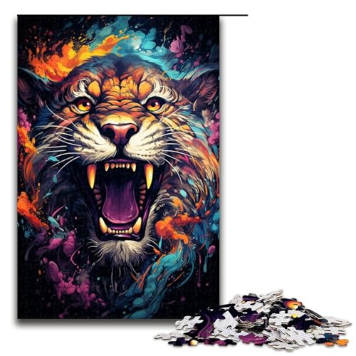 1000teiliges Puzzle wütender bunter Tiger für Erwachsene und Kinder Holzpuzzle pädagogisches Spielzeug zum Stressabbau Puzzle 1000 Teile (75 x 50 cm) von ouynngjing