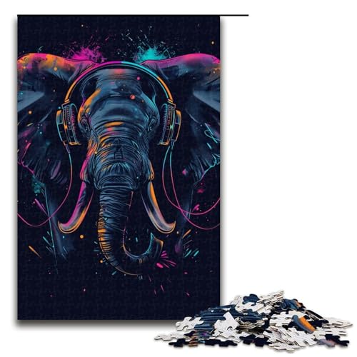 1000teiliges Puzzlespiel „Elefant mit Kopfhörern“ für Erwachsene geeignet für Paare und Teenager ab 14 Jahren 1000 Teile (75 x 50 cm) von ouynngjing