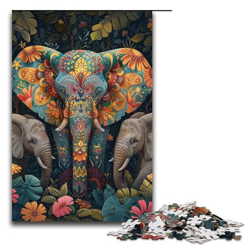 1000teiliges buntes ElefantenPuzzle für Erwachsene unmögliches Puzzle zum Stressabbau für Teenager ab 14 Jahren 1000 Teile (75 x 50 cm) von ouynngjing