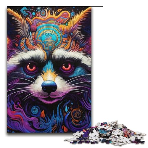 1000teiliges farbenfrohes WaschbärKunstpuzzle für Erwachsene unmögliches Puzzle zum Stressabbau für Teenager ab 14 Jahren 1000 Teile (38 x 26 cm) von ouynngjing