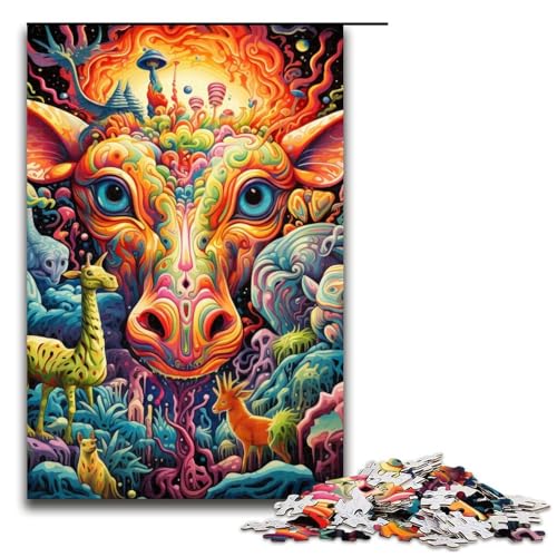 1000teiliges psychedelisches GiraffenKunstpuzzle für Erwachsene Holzpuzzle Familienspiele 1000 Teile (75 x 50 cm) von ouynngjing