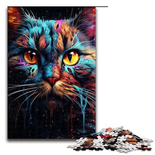 1000teiliges psychedelisches TierKatzenPuzzle für Kinder Holzpuzzle HeimkunstDekor 1000 Teile (75 x 50 cm) von ouynngjing