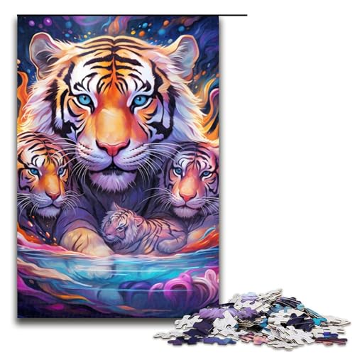 1000teiliges psychedelisches TierTigerPuzzle für Kinder Holzpuzzle HeimkunstDekor 1000 Teile (75 x 50 cm) von ouynngjing