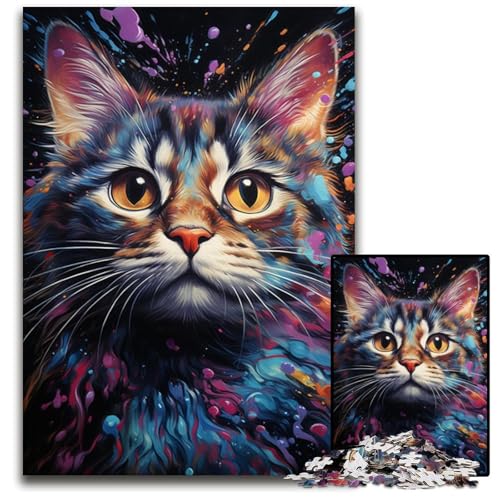 Aquarellmalerei-Katze 1000-teiliges Puzzle für Erwachsene schwierige Puzzles für Erwachsene Geburtstagsgeschenkidee anspruchsvolles Denkspiel 1000 Teile (38x26cm) von ouynngjing