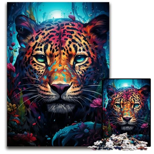 Aquarellmalerei-Leoparden-Puzzle 1000 Teile für Erwachsene Holzpuzzle Gehirn-Herausforderung Geschenk pädagogische Aktivität für Teenager 1000 PCS (75 x 50 cm) von ouynngjing