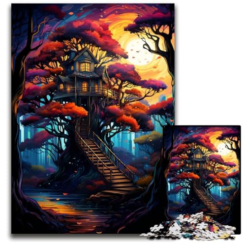 Baumhaus im Wald 1000-teiliges Puzzle Unmögliches Puzzle für Erwachsene Hochschwieriges Denkspiel für Teenager 1000 Teile (38x26cm) von ouynngjing