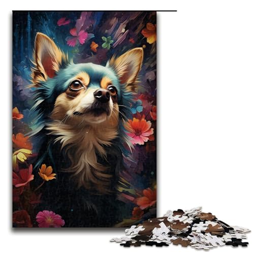 Bunte Zeichnung eines Chihuahua-Hundes Holzpuzzle für Erwachsene Holzpuzzle 1000 Teile kreatives Geschenk für Jugendliche und Erwachsene von ouynngjing