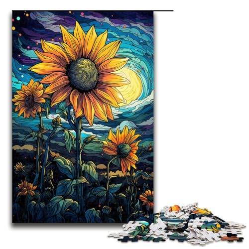 Bunte psychedelische Sonnenblumen im Sternenhimmel 1000-teiliges Puzzle für Erwachsene Puzzle als Geschenk geeignet für Teenager ab 14 Jahren 1000 Teile (75 x 50 cm) von ouynngjing