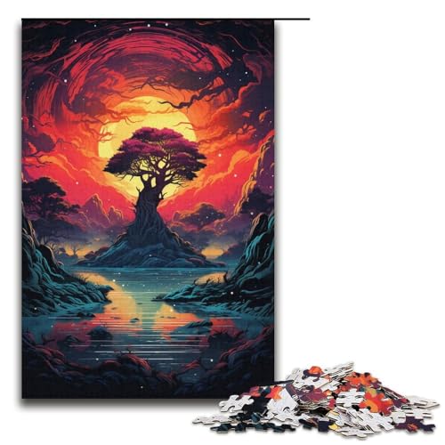 Bunter Fantasie-Sonnenuntergangsbaum 1000-teiliges Puzzle für Erwachsene Puzzle als Geschenk geeignet für Teenager ab 14 Jahren 1000 Teile (38 x 26 cm) von ouynngjing