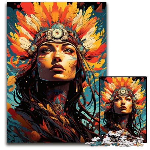 Buntes psychedelisches Puzzle mit 1000 Teilen für Erwachsene mit indianischer Frau Holzpuzzle für Erwachsene Anspruchsvolles Denkspiel Entspannendes Spielzeug für Teenager 1000 Teile (75x50cm) von ouynngjing