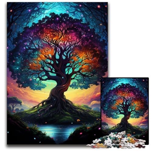 Der farbenfrohe psychedelische Baum des Lebens 1000-teiliges Puzzle Holzpuzzle für Teenager und Familienspaß – DIY-Denkspiel Geschenk 1000 Teile (75x50cm) von ouynngjing