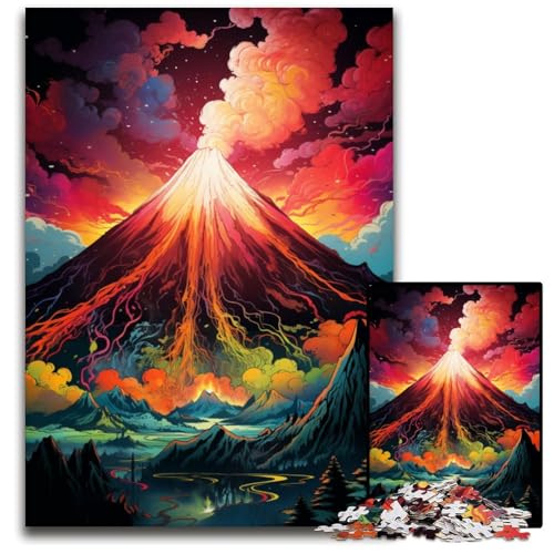 Der psychedelische Vulkanausbruch Puzzle 1000 Teile für Erwachsene Holzpuzzle für Erwachsene Denkspiel interaktives Familienspiel geeignet für alle Altersgruppen + 1000 Teile (75x50cm) von ouynngjing