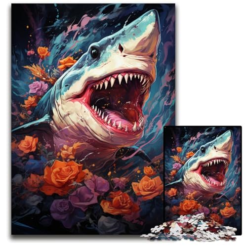 Die farbenfrohe Psychedelia der Hai-Mythologie 1000-teiliges Puzzle Holzpuzzle für Erwachsene anspruchsvolles DIY-Dekorationsspiel interaktives Familienspielzeug 1000 Teile (75x50cm) von ouynngjing