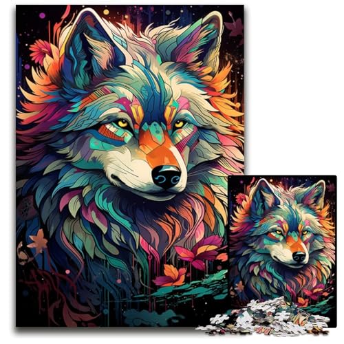 Die farbenfrohe Psychedelia der Polarwölfe 1000-teiliges Puzzle Papierpuzzle für Teenager und Familienspaß – DIY-Denkspiel als Geschenk 1000 Teile (38x26cm) von ouynngjing