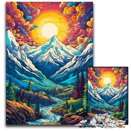 Die farbenfrohe Psychedelia des Berges Elbrus 1000-teiliges Puzzle Holzpuzzle für die Heimdekoration ideales Weihnachts- und Neujahrsgeschenk für Teenager 1000 Teile (75x50cm) von ouynngjing