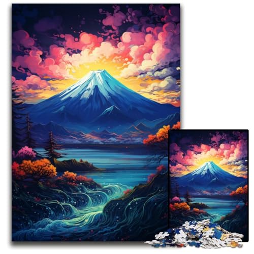 Die farbenfrohe Psychedelia des Mount Fuji 1000-teiliges Puzzle Holzpuzzle für Teenager und Familienspaß – DIY-Denkspiel Geschenk 1000 Teile (75x50cm) von ouynngjing