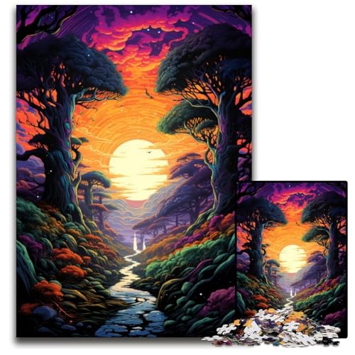 Die farbenfrohe Psychedelia des geheimnisvollen Waldes 1000-teiliges Puzzle Holzpuzzle für Teenager und Familienspaß – DIY-Denkspiel Geschenk 1000 Teile (75x50cm) von ouynngjing