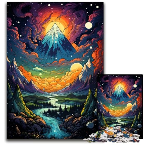 Die farbenfrohe Psychedelia des kosmischen Berges 1000-teiliges Puzzle für Erwachsene schwierige Puzzles für Erwachsene Geburtstagsgeschenkidee anspruchsvolles Denkspiel 1000 Teile (75x50cm) von ouynngjing