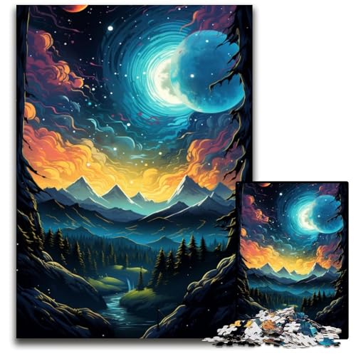 Die farbenfrohe Psychedelia des kosmischen Berges Puzzle 1000 Teile Puzzle für Erwachsene Spaß für zu Hause Aktivitäten Geburtstagsgeschenk Reisegeschenke 1000 Teile (38x26cm) von ouynngjing