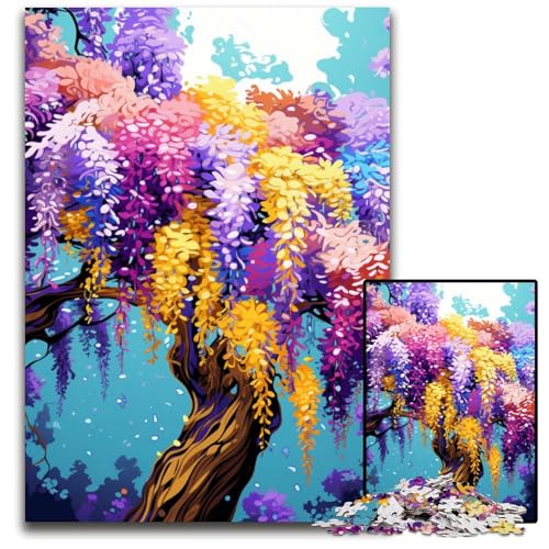 Die farbenfrohe Psychedelie der Glyzinien 1000-teiliges Puzzle unmögliches Puzzle für Erwachsene hochschwieriges Denkspiel für Teenager 1000 Teile (75x50cm) von ouynngjing