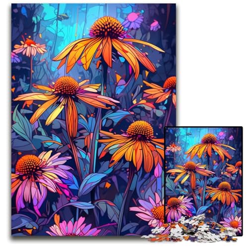 Die farbenfrohe Psychedelie der Sonnenhut-Puzzles 1000 Teile für Erwachsene Holzpuzzles für Erwachsene Denkspiel interaktives Familienspiel geeignet für alle Altersgruppen + 1000 PCS (75 x 50 cm) von ouynngjing