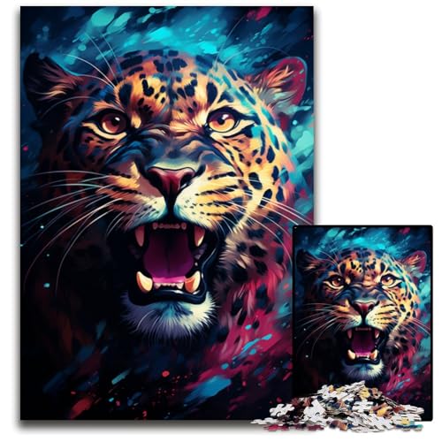 Die farbenfrohe Psychedelie des süßen kleinen kosmischen Leoparden. 1000-teiliges anspruchsvolles Puzzle. Denksportaufgabe. Spiel für Erwachsene. Interaktive Familienaktivität. 1000 Teile (75x50cm). von ouynngjing