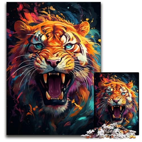 Die farbenfrohe Psychedelik des Feuertigers. Puzzle für Erwachsene mit 1000 Teilen. Schwierige Puzzles für Erwachsene Heimdekoration. 1000 Teile (75x50cm) von ouynngjing