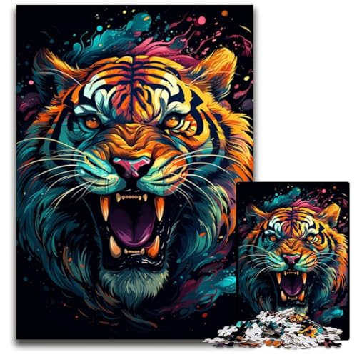 Die farbenfrohe Psychedelik des Feuertigers. Puzzle für Erwachsene mit 1000 Teilen. Unmögliches Puzzle für Erwachsene. Perfekt für Familienspaß im Urlaub. 1000 Teile (38x26cm). von ouynngjing