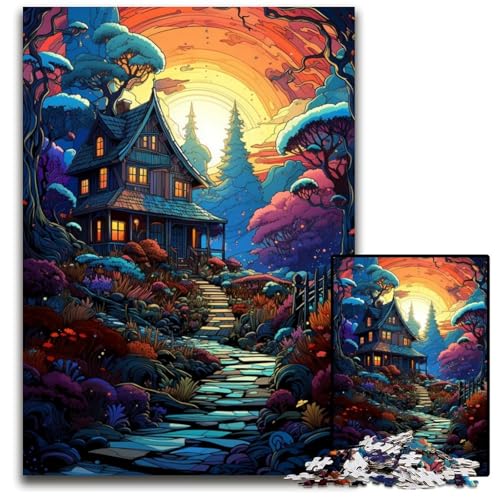 Dschungelhütte 1000teiliges Puzzle für Erwachsene Holzpuzzle Weihnachten Halloween Ostern Neujahr 1000 Teile (38 x 26 cm) von ouynngjing