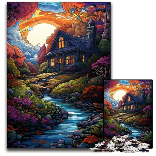 DschungelhüttenPuzzle 1000 Teile Puzzle für Erwachsene Familie interaktives Spiel Bastelgeschenk mit farbenfrohen Kunstwerken 1000 Teile (75 x 50 cm) von ouynngjing