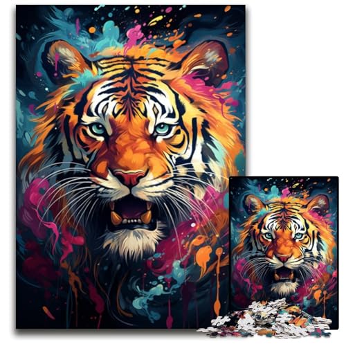 FantasiePuzzle mit Buntem Tiger 1000 Teile für Erwachsene Holzpuzzle Weihnachten Halloween Ostern Neujahr 1000 Teile (38 x 26 cm) von ouynngjing