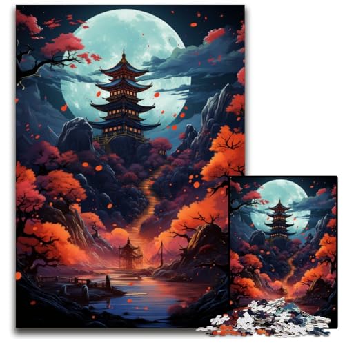 FantasiePuzzle mit japanischer Pagode 1000 Teile für Erwachsene Holzpuzzle Weihnachten Halloween Ostern Neujahr 1000 Teile (75 x 50 cm) von ouynngjing