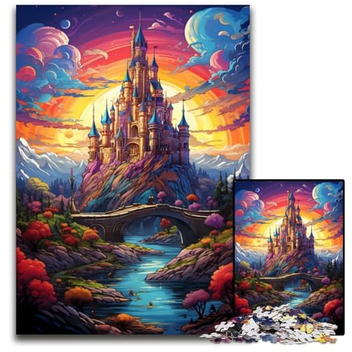 Fantasiegemälde eines Schlosses 1000teiliges Puzzle für Erwachsene Holzpuzzle Weihnachten Halloween Ostern Neujahr 1000 Teile (75 x 50 cm) von ouynngjing