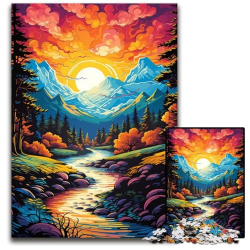 Fantasielandschaft unter Sonnenuntergang 1000teiliges Puzzle für Erwachsene Puzzles Geburtstagsgeschenkidee anspruchsvolles Denkspiel 1000 Teile (38 x 26 cm) von ouynngjing