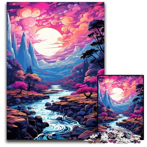 Fantasielandschaft unter Sonnenuntergang Puzzle 1000 Teile Holzpuzzle Weihnachten Halloween Ostern Neujahr 1000 Teile (38 x 26 cm) von ouynngjing