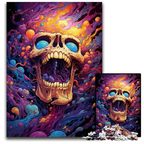 Fantasy Bunter Totenkopf 1000teiliges Puzzle für Erwachsene Puzzles Geburtstagsgeschenkidee anspruchsvolles Denkspiel 1000 Teile (38 x 26 cm) von ouynngjing