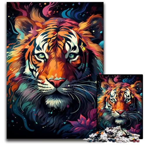 Fantasy Buntes TigerPuzzle 1000 Teile Holzpuzzle Interaktives Familienspiel DIY Heimdekoration Denksportaufgabe Geschenk 1000 PCS (75x50cm) von ouynngjing